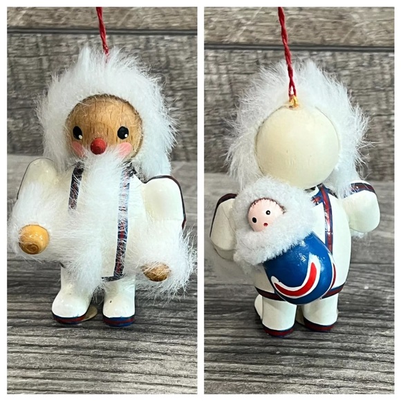 Snow Baby Kathe Wohlfahrt Wood Fur Trim West Germany Eskimo Christmas Ornament - Picture 1 of 12